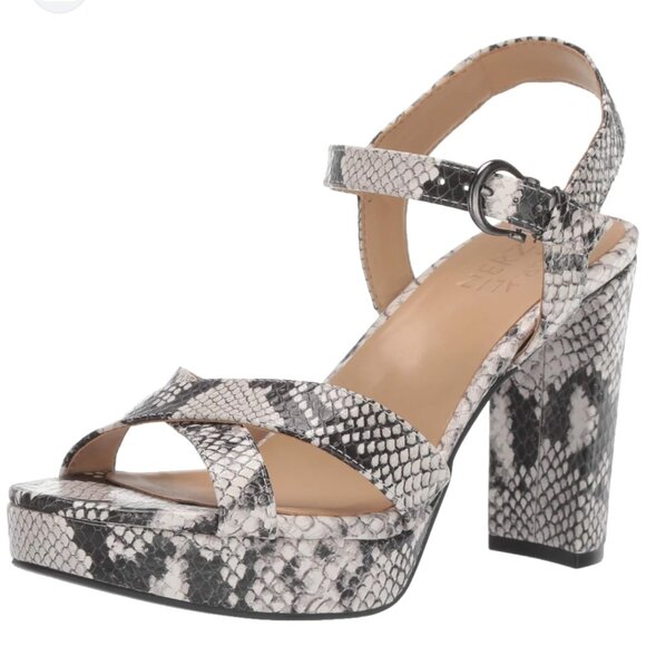 Naturalizer Shoes - NATURALIZER Mia leather heeled platform gray sandals women's size 7 5 snakeskin